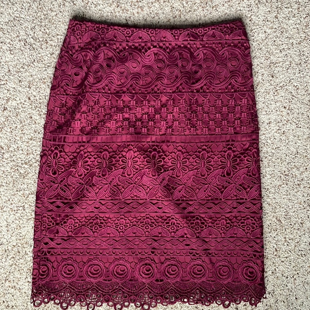 Beautiful Cranberry Lace Loft Skirt